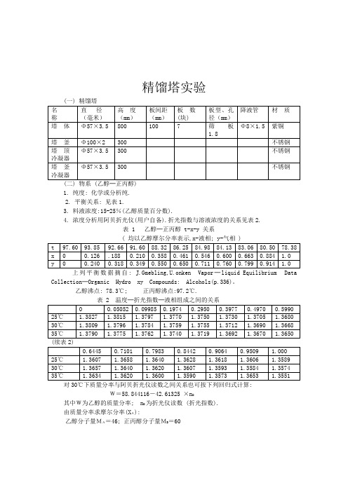 精馏实验数据处理