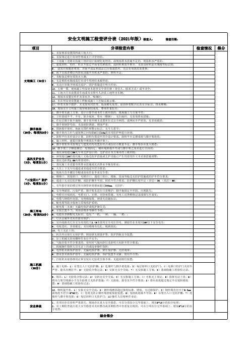 安全文明施工检查表(2021版)