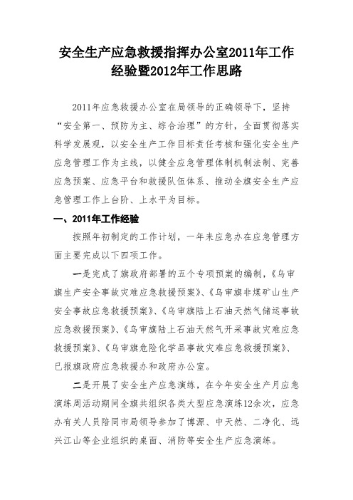 应急救援办2011年工作经验及2012年工作思路