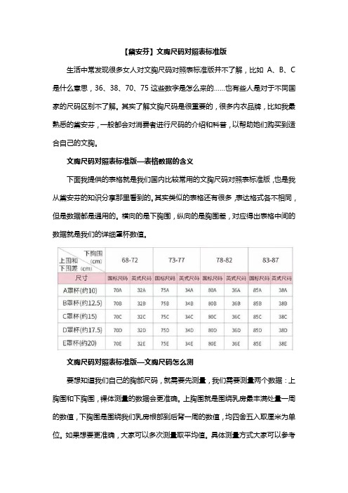 【黛安芬】文胸尺码对照表标准版