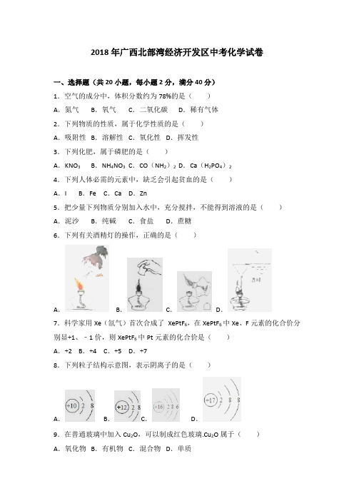 广西北部湾经济开发区2018年中考化学试题含解析