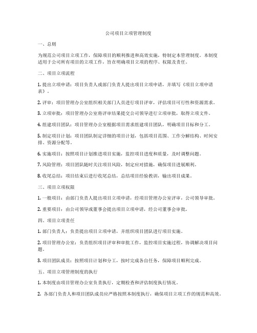 公司项目立项管理制度