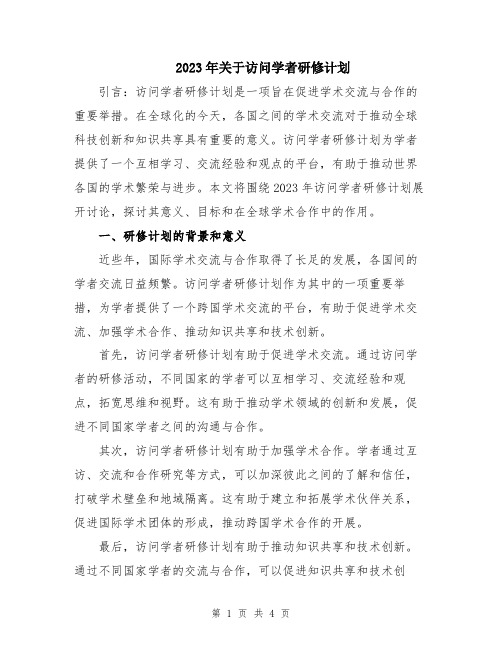 2023年关于访问学者研修计划