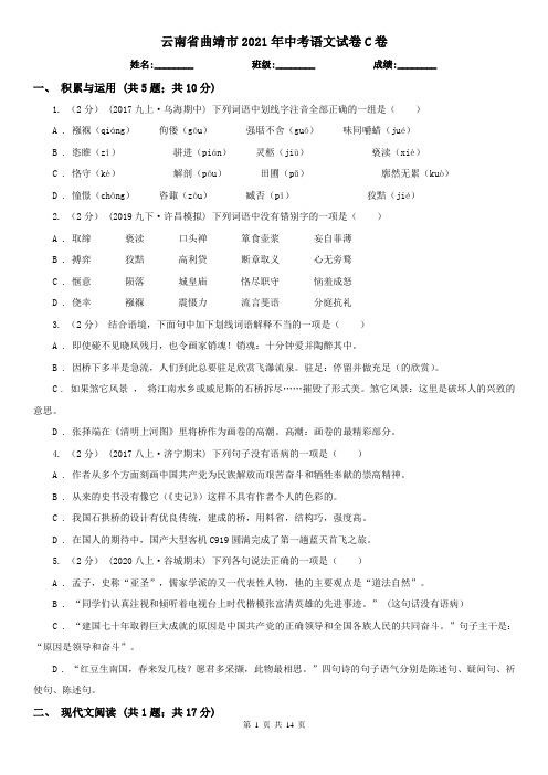 云南省曲靖市2021年中考语文试卷C卷