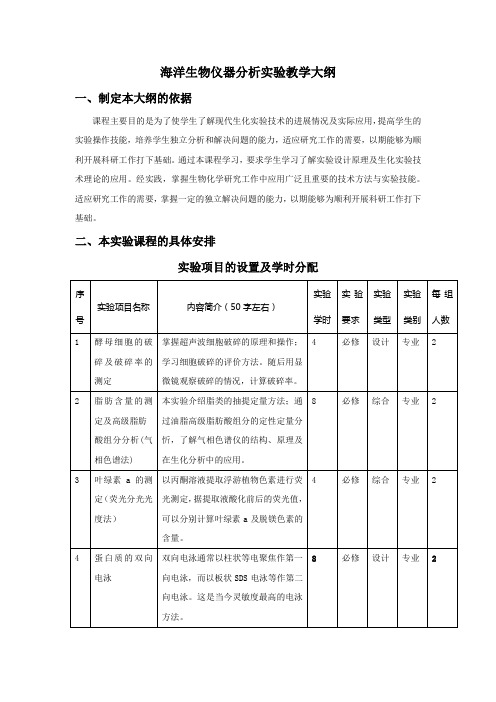 海洋生物仪器分析实验教学大纲