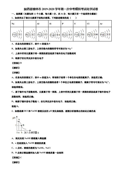 陕西省榆林市2019-2020学年第一次中考模拟考试化学试卷含解析