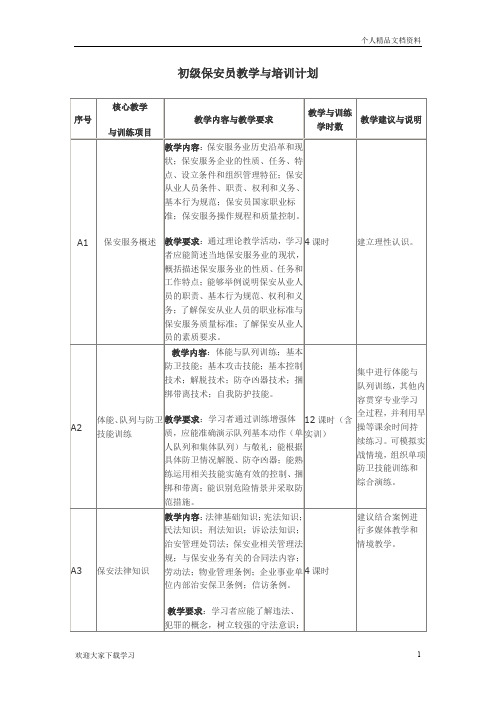 初级保安员教学与培训计划