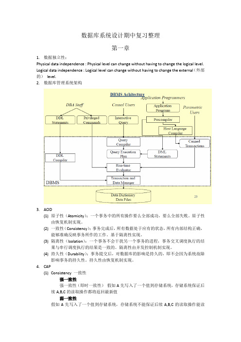 云南大学软件学院数据库系统设计期中复习