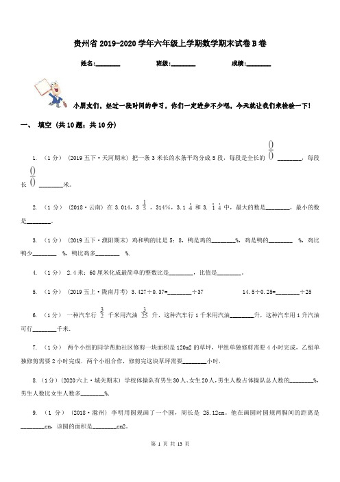 贵州省2019-2020学年六年级上学期数学期末试卷B卷(模拟)