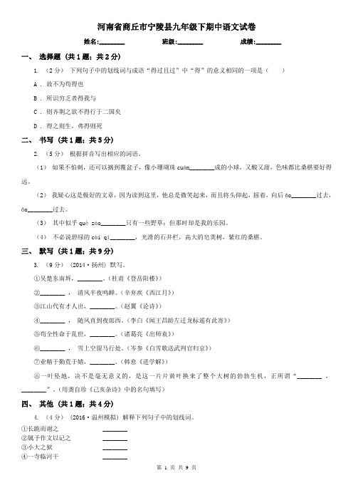 河南省商丘市宁陵县九年级下期中语文试卷