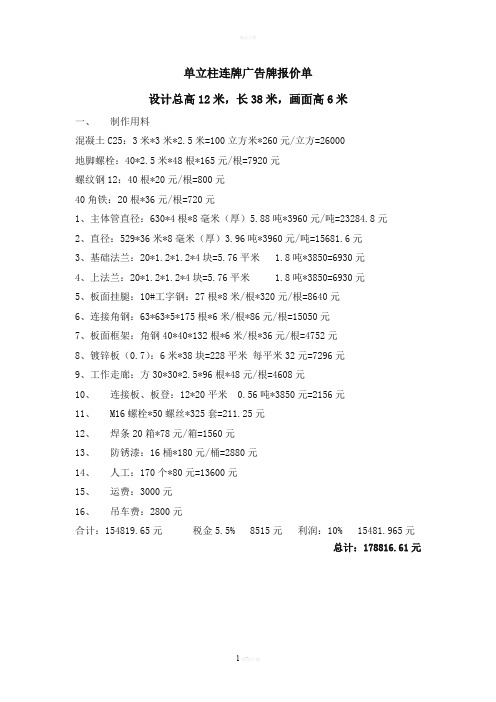 单立柱连牌广告牌材料清单