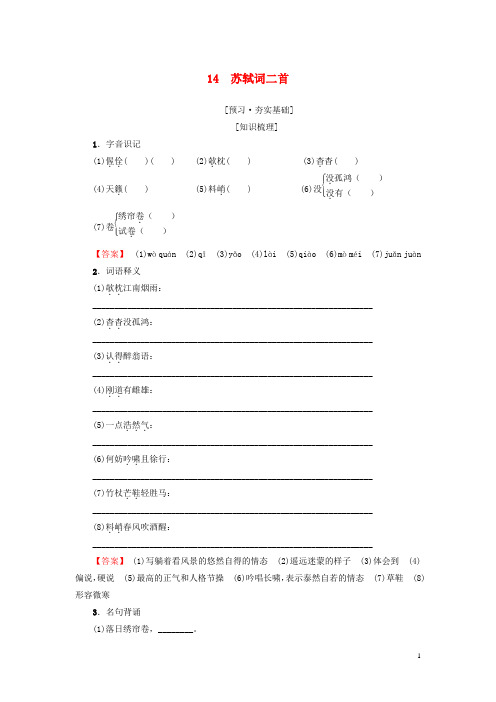 2019最新高中高中语文 第3单元 漫步宋词 14 苏轼词二首教师用书《唐诗宋词元散曲选读》