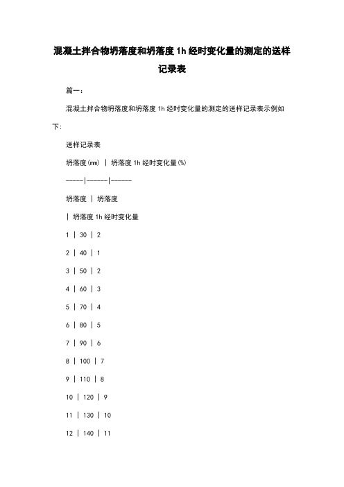 混凝土拌合物坍落度和坍落度1h经时变化量的测定的送样记录表