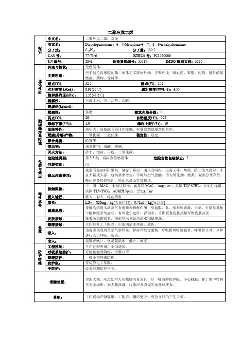 二聚环戊二烯化学品安全技术说明书MSDS