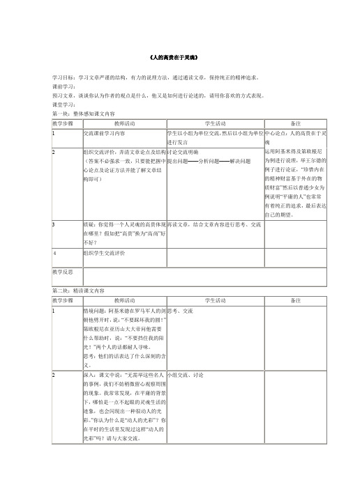 《人的高贵在于灵魂》学案