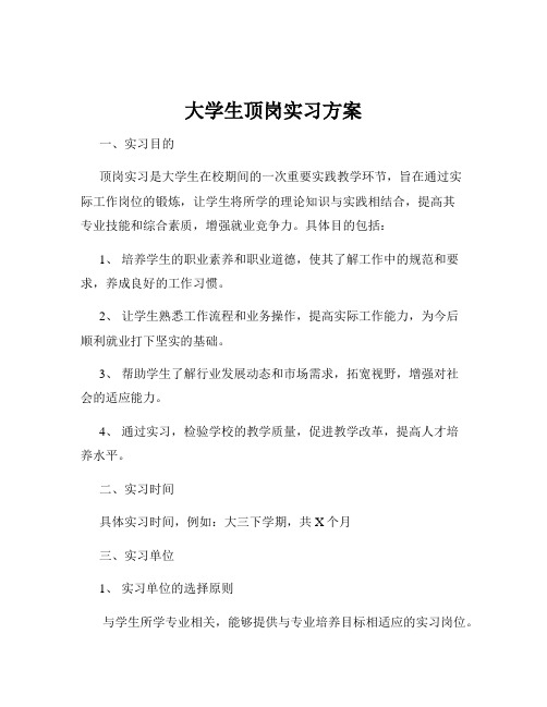 大学生顶岗实习方案