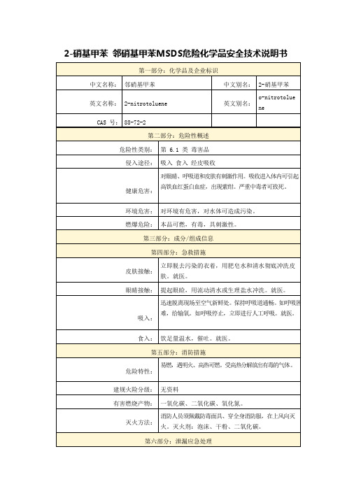 2-硝基甲苯 邻硝基甲苯MSDS危险化学品安全技术说明书