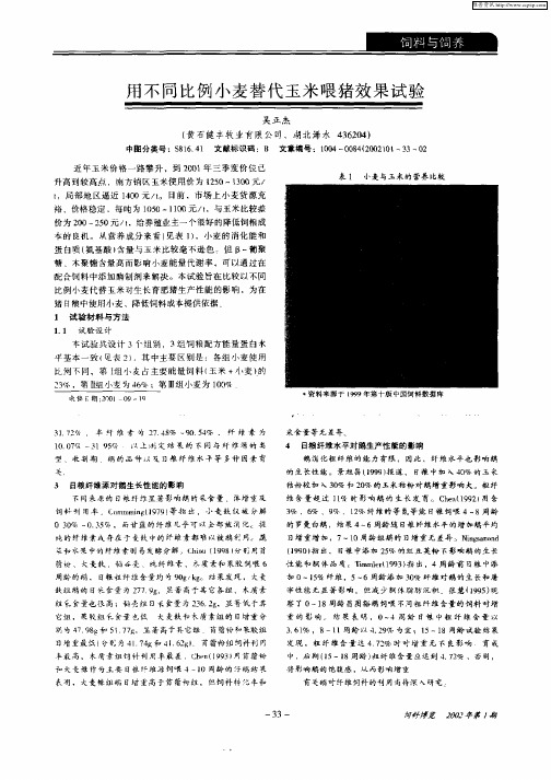 用不同比例小麦替代玉米喂猪效果试验