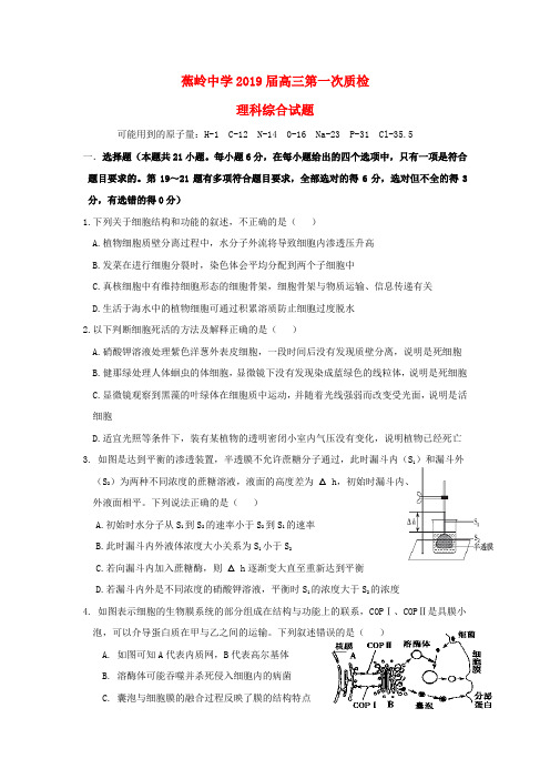 广东省蕉岭县蕉岭中学2019届高三理综上学期第一次质检试题