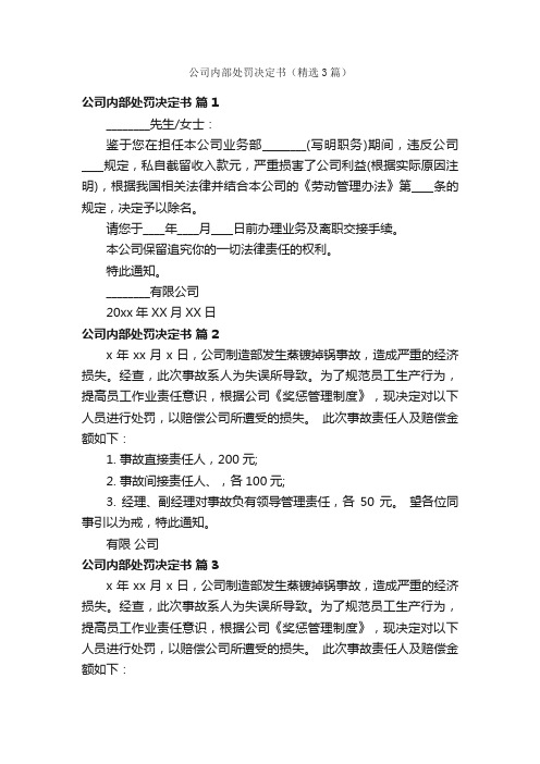 公司内部处罚决定书（精选3篇）