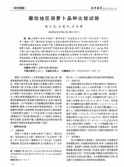 廊坊地区胡萝卜品种比较试验