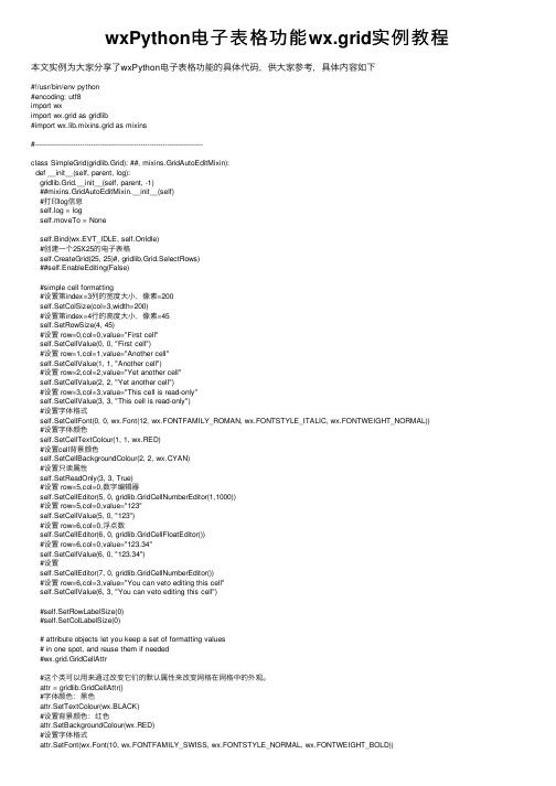 wxPython电子表格功能wx.grid实例教程