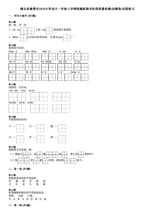 湖北省襄樊市2024小学语文一年级上学期统编版期末阶段质量检测(自测卷)巩固练习