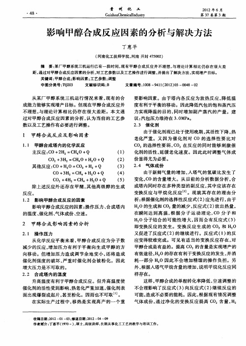 影响甲醇合成反应因素的分析与解决方法