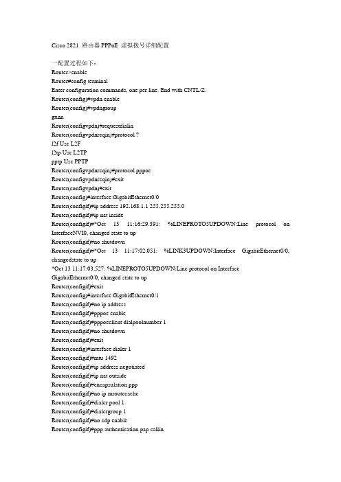 Cisco 2821 路由器PPPoE接入配置手册