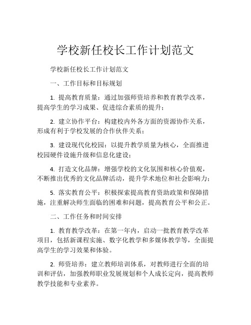 学校新任校长工作计划范文