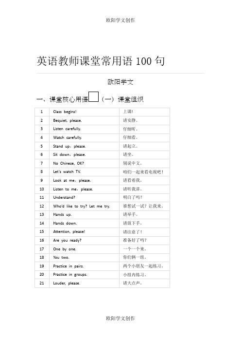 英语教师课堂常用语100句之欧阳学文创作