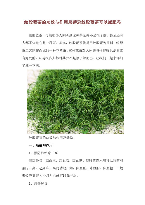 绞股蓝茶的功效与作用及禁忌 绞股蓝茶可以减肥吗