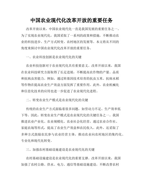 中国农业现代化改革开放的重要任务