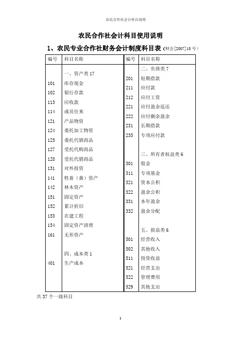 农民合作社会计科目说明