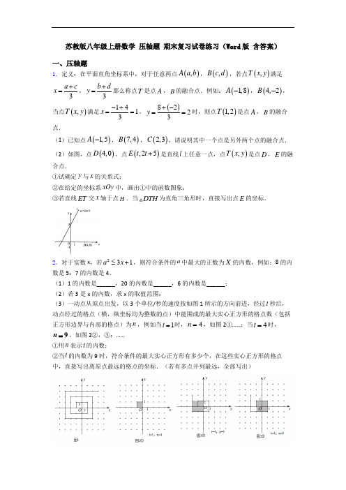 苏教版八年级上册数学 压轴题 期末复习试卷练习(Word版 含答案)