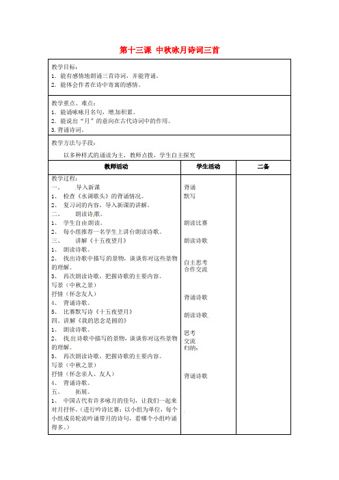 【最新精选】苏教初中语文七上《14中秋咏月诗词三首》word教案 (2)