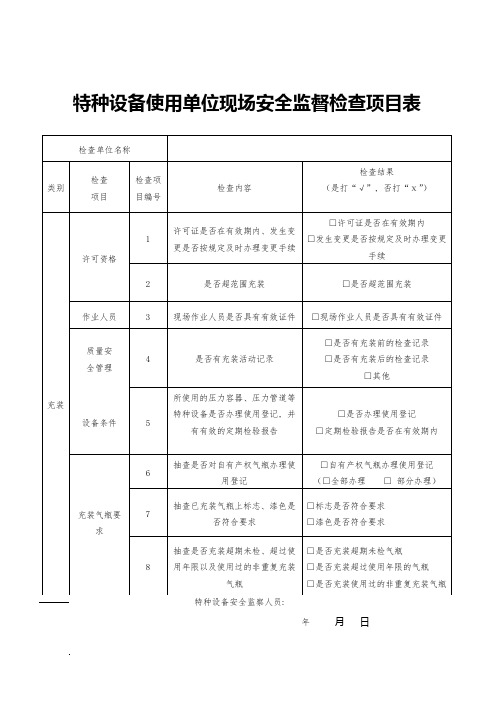 特种设备现场安全监督检查原始记录表(充装)