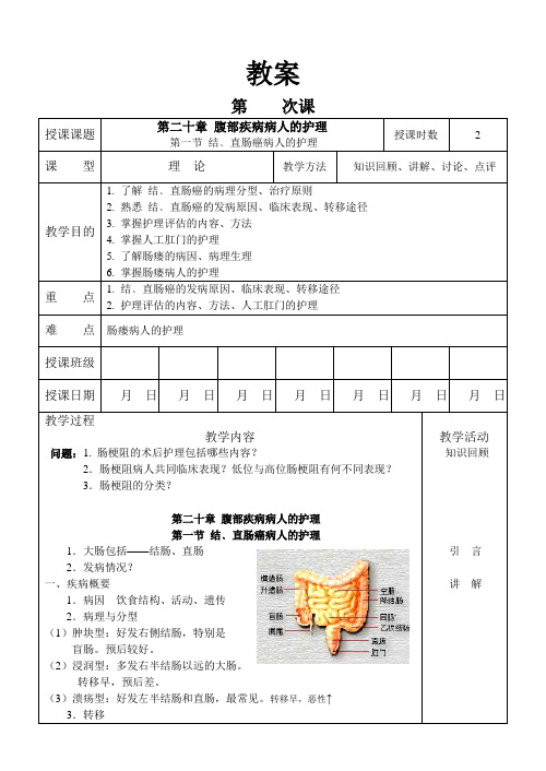 外科护理学教案  20-1 结,直肠癌病人的护理