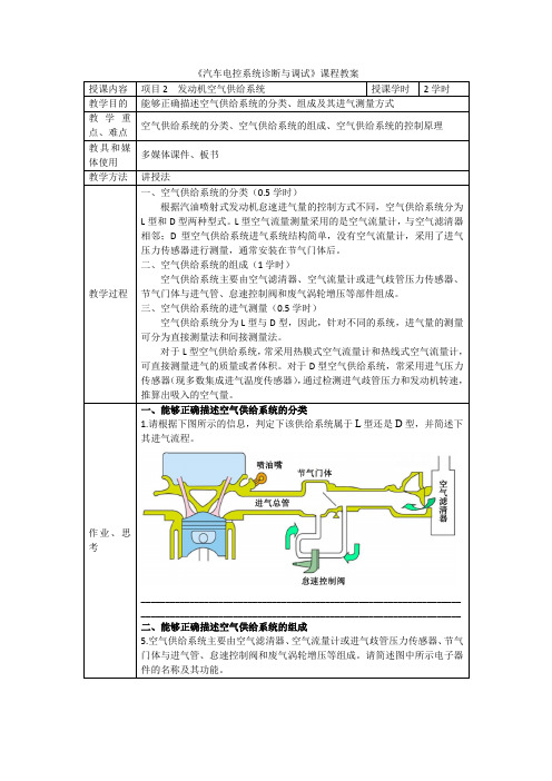 汽车电控系统诊断与调试教案-2.发动机空气供给系统