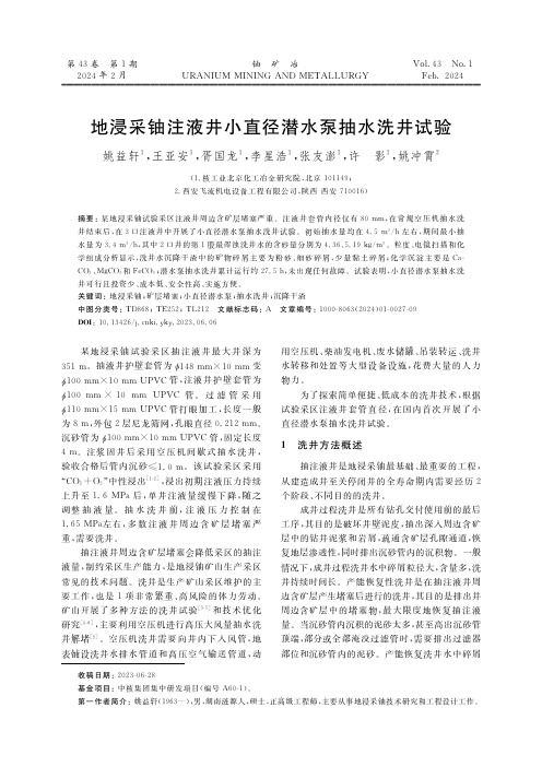 地浸采铀注液井小直径潜水泵抽水洗井试验