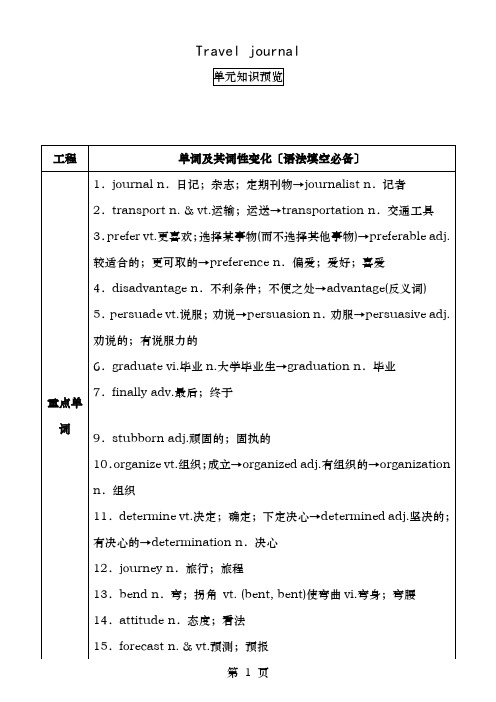 高考英语一轮复习Unit3Traveljournal含解析新人教版必修