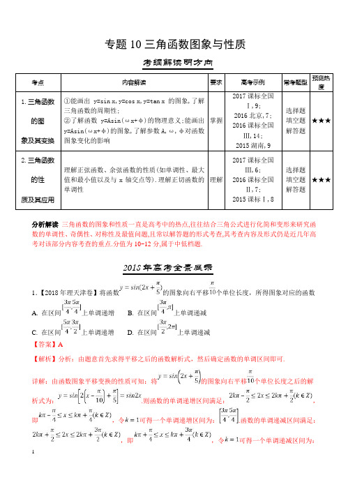 三年高考(2016-2018)数学(理)真题分类解析：专题10-三角函数图象与性质