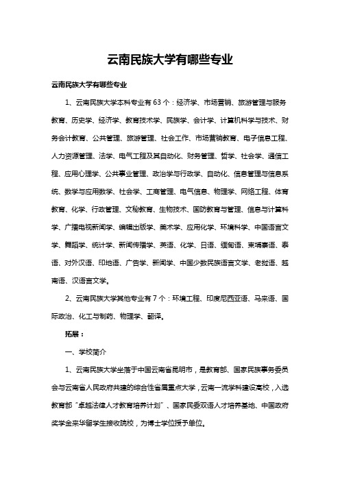 云南民族大学有哪些专业