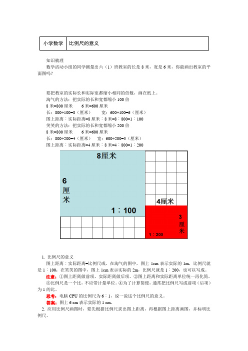 六年级数学下册知识讲义-2 比例尺的意义-北师大版