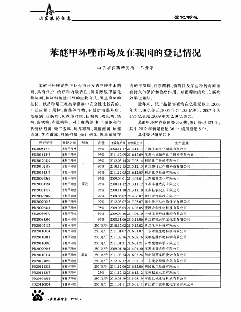 苯醚甲环唑市场及在我国的登记情况