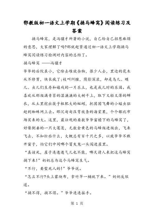 鄂教版初一语文上学期《捅马蜂窝》阅读练习及答案-word文档资料