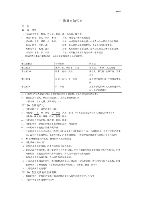 冀教版七年级下册生物重点知识点