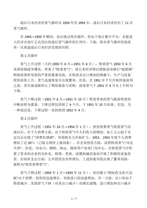 日本50年代至90年代的11次经济景气循环