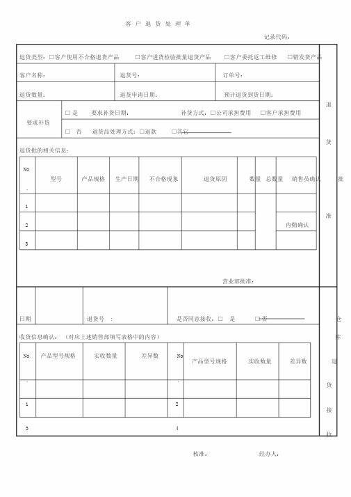 客户退货处理单