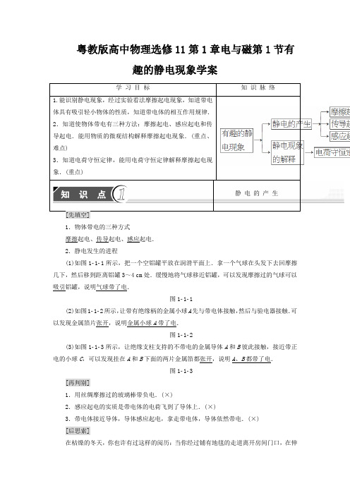 粤教版高中物理选修11第1章电与磁第1节有趣的静电现象学案